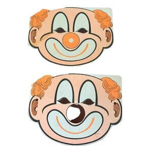 Paper Clown Masks (2) VTG Dress Up Halloween Spooky Season Circus READ NOTE